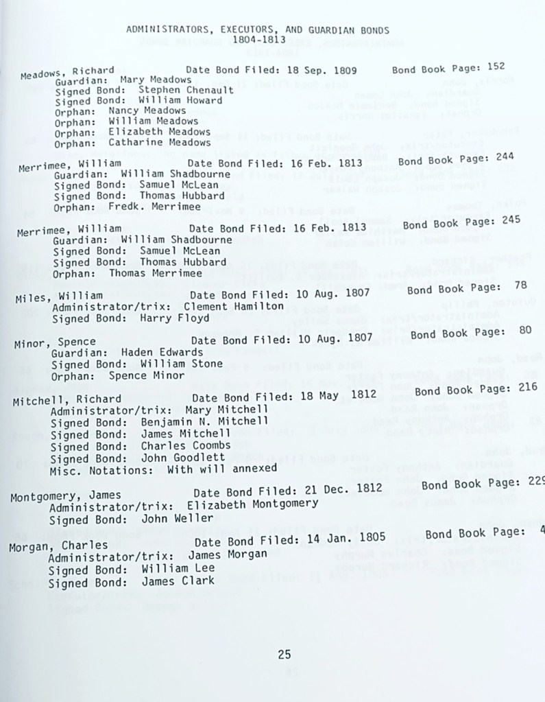 Thomas and Frederick Merimee orphans, guardian William Shadburn